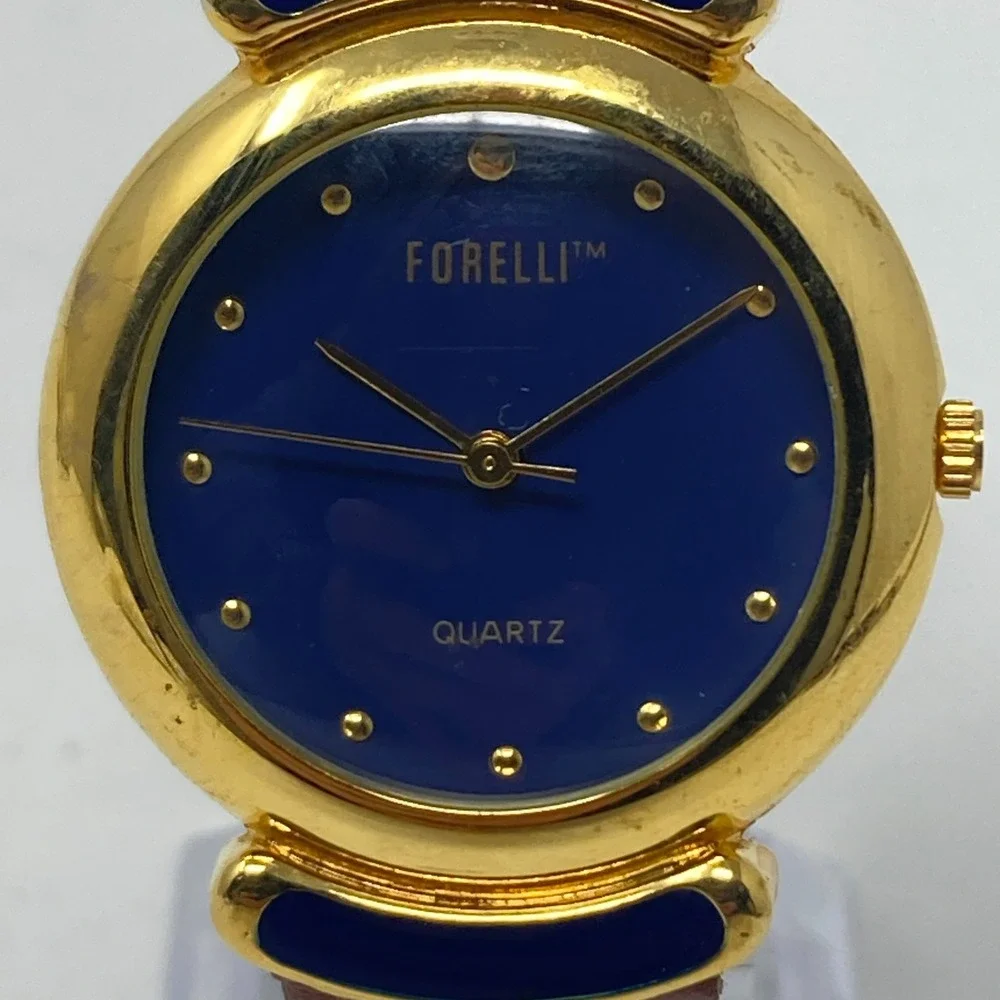 Forelli Watch Women 31mm Gold Tone Blue Dial Domed Crystal New Battery 8.5